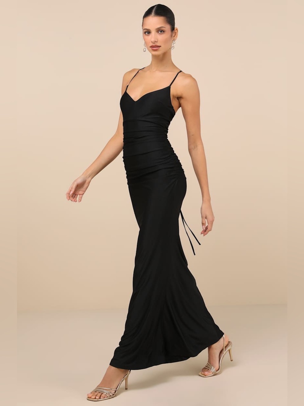 NWT Lulus Elese Black Slinky Knit Lace-Up Mermaid Maxi Dress Size Small - Picture 2 of 9